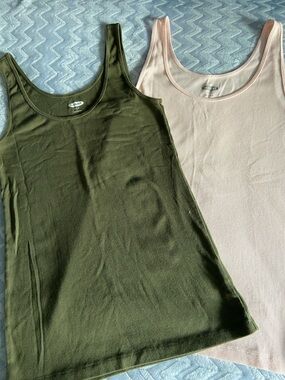 Ribbed Tank Tops — Olive Green & Light Peach